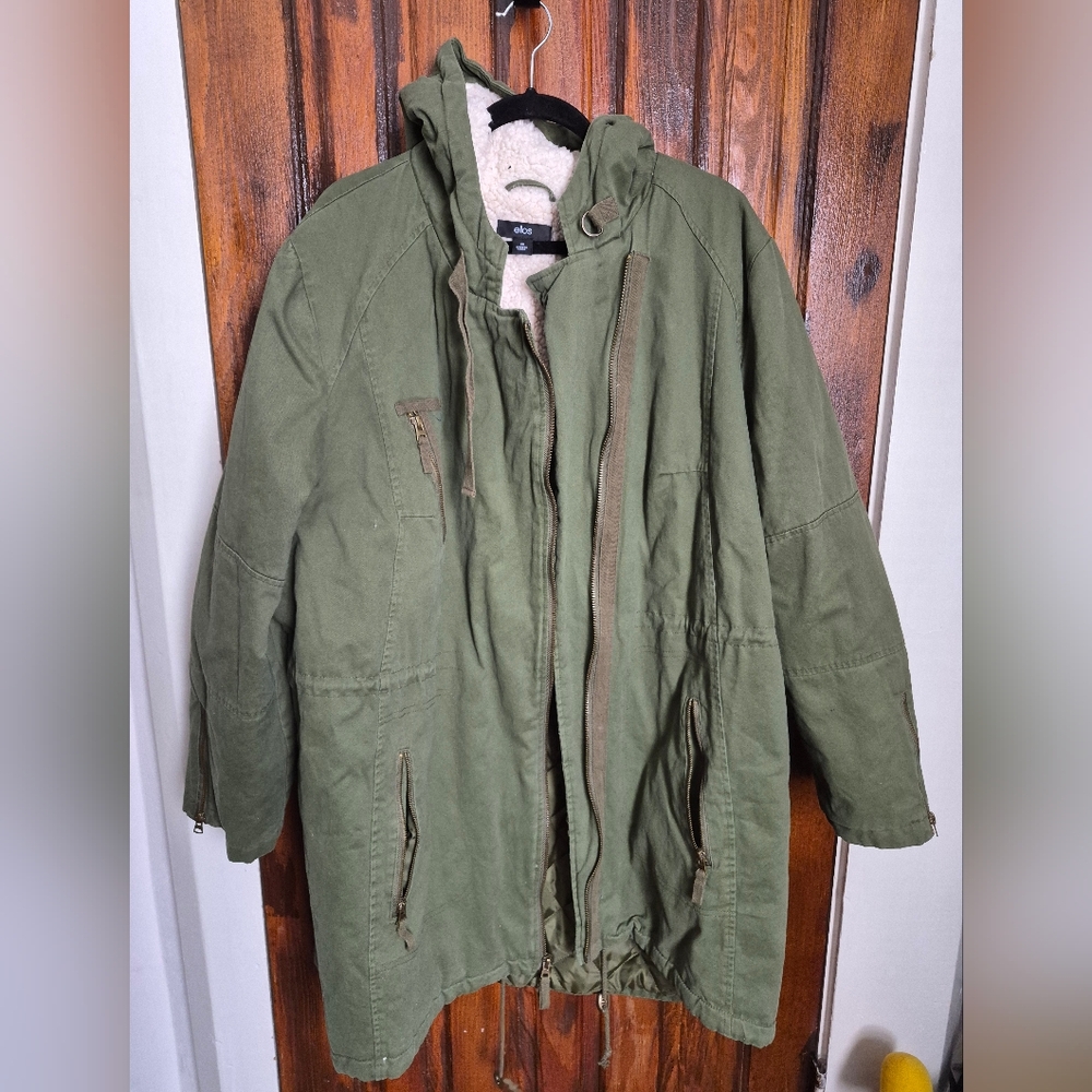 Ellos Green Canvas Sherpa Lined Coat Size 26 Plus